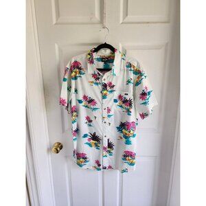 Billabong Men's XLarge Aloha Hawaiian Shirt Button Down White Short Sleeve EUC